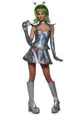 Retro Alien Girl Dress Costume - Silver