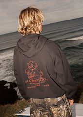 AFENDS Mens Flower Patch - Boxy Zip Hood - Stone Black