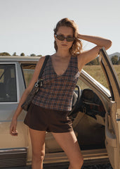 AFENDS Womens Giselle - Seersucker Top - Shev Indigo Check