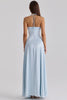 Blue Satin Halter Neck Godet Maxi Dress