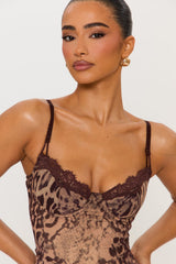 Kitten Printed Lace Corset Mini Dress
