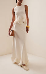 Jora White Fringe Maxi Dress Two Piece Set