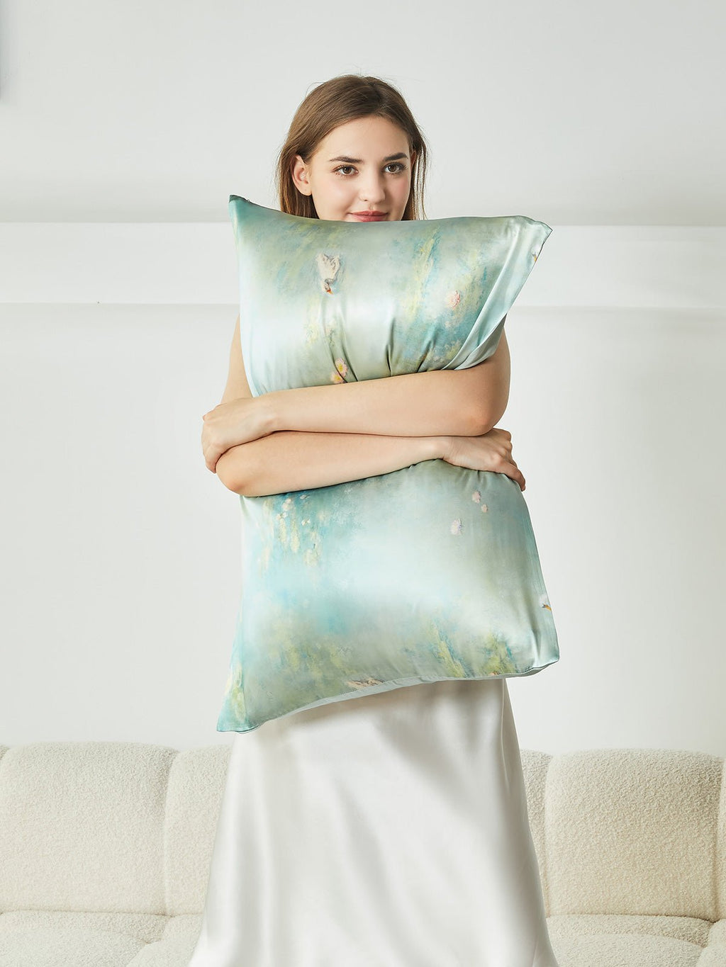 Monet Inspired Premium Silk Pillowcase – Water Lilies Green
