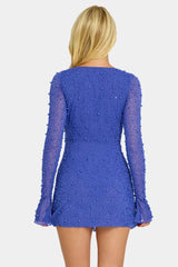 Embellished Wrap Over A-Line Mini Dress in Sapphire