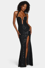 Embellished Halterneck Gown in Black