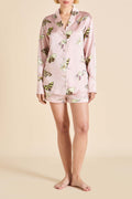 Alba Elda Pink Moth Pajamas in Silk Satin