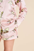 Alba Elda Pink Moth Pajamas in Silk Satin