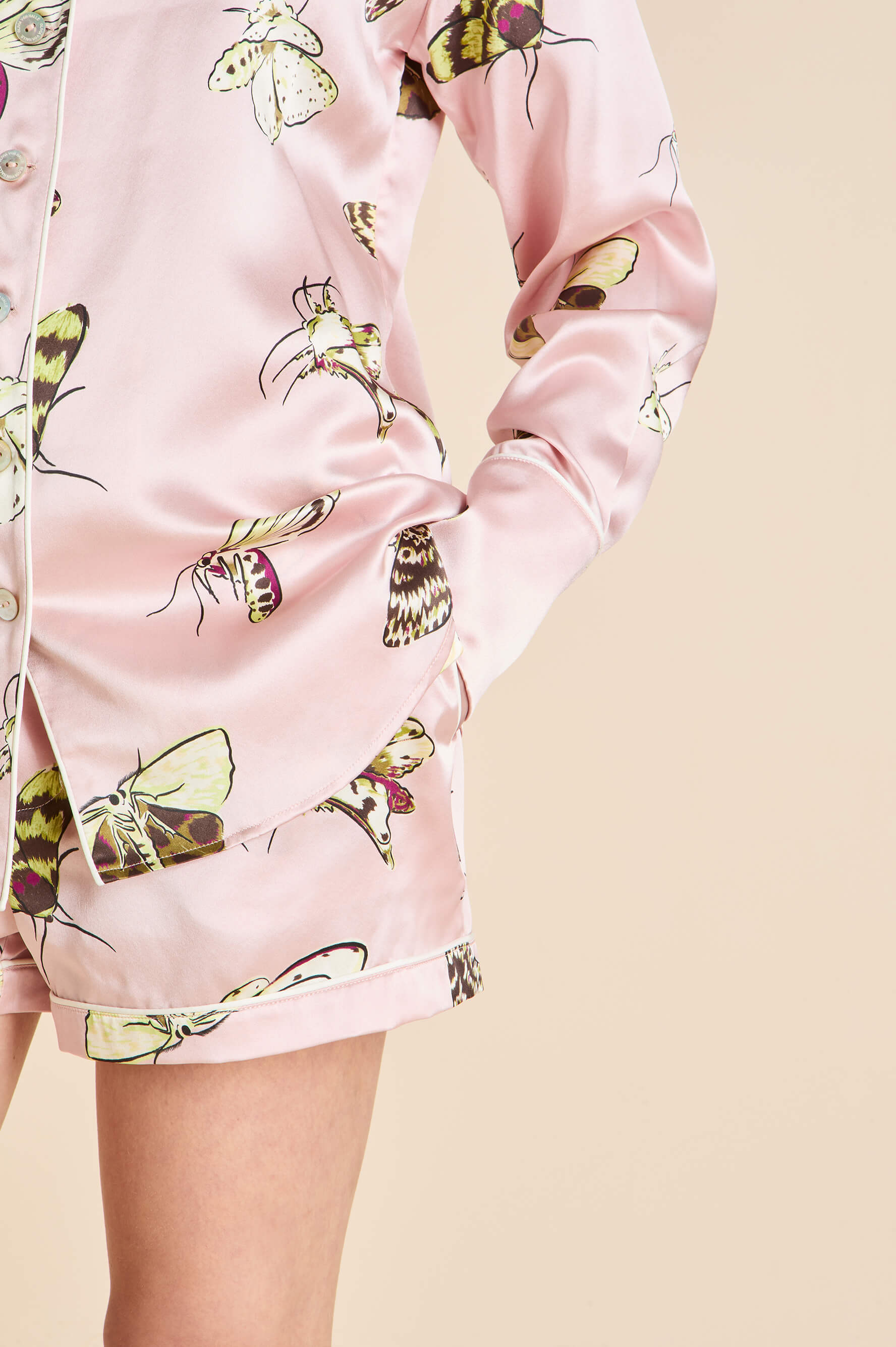 Alba Elda Pink Moth Pajamas in Silk Satin