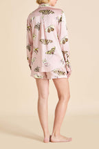 Alba Elda Pink Moth Pajamas in Silk Satin