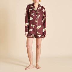 Alba Ettore Brown Moth Pajamas in Silk Twill
