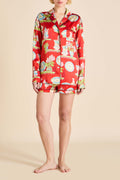 Alba Renata Red Plate Pajamas in Silk Satin