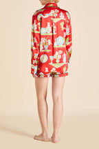Alba Renata Red Plate Pajamas in Silk Satin