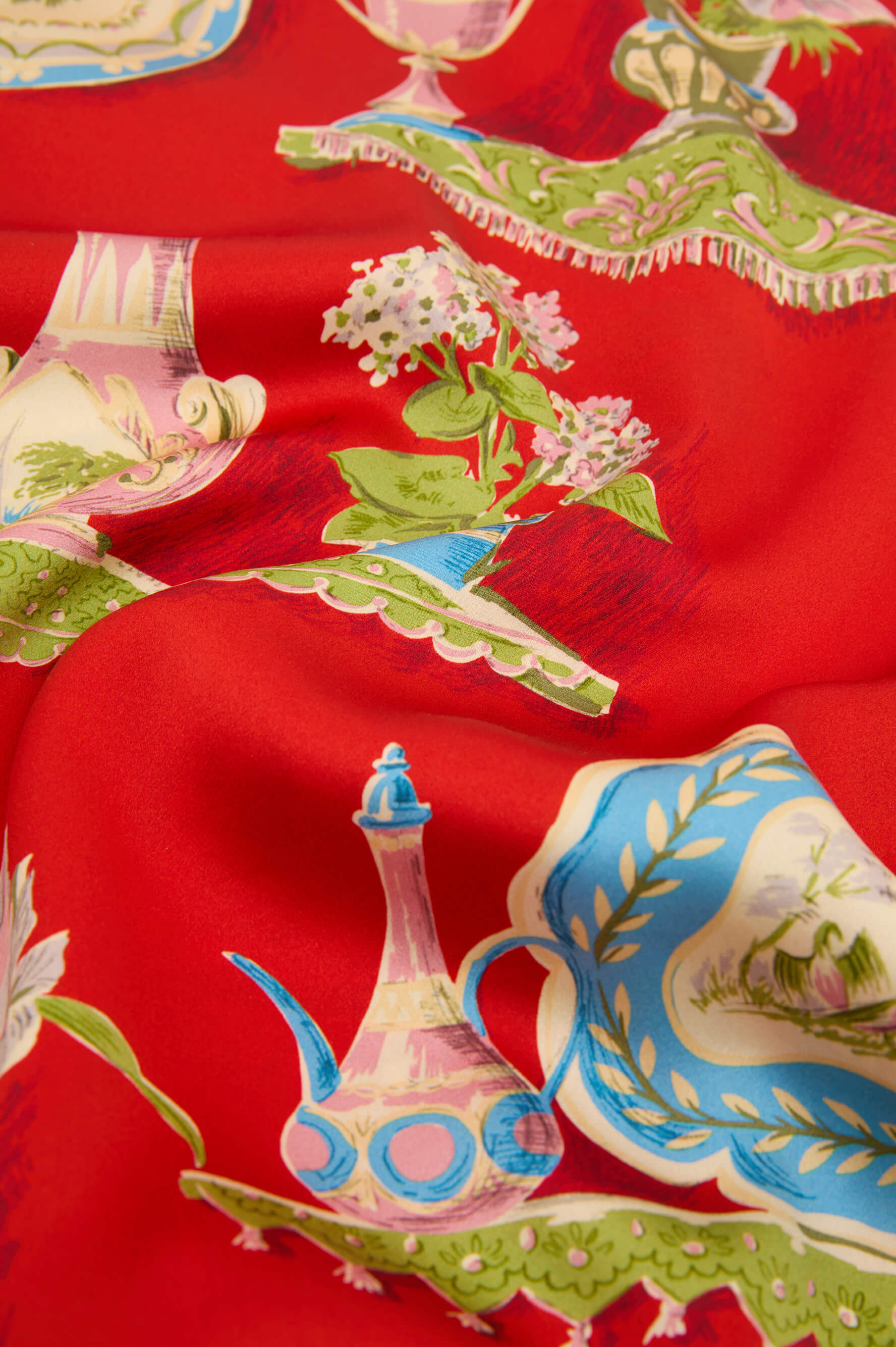 Alba Renata Red Plate Pajamas in Silk Satin
