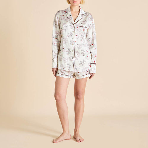 Alba Rosalia Ivory Floral Pajamas in Silk Satin