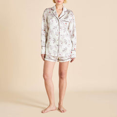 Alba Rosalia Ivory Floral Pajamas in Silk Satin