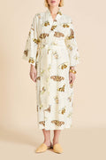 Amaya Opaline Cream Moth Robe in Cotton-Silk