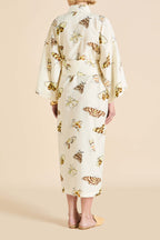 Amaya Opaline Cream Moth Robe in Cotton-Silk