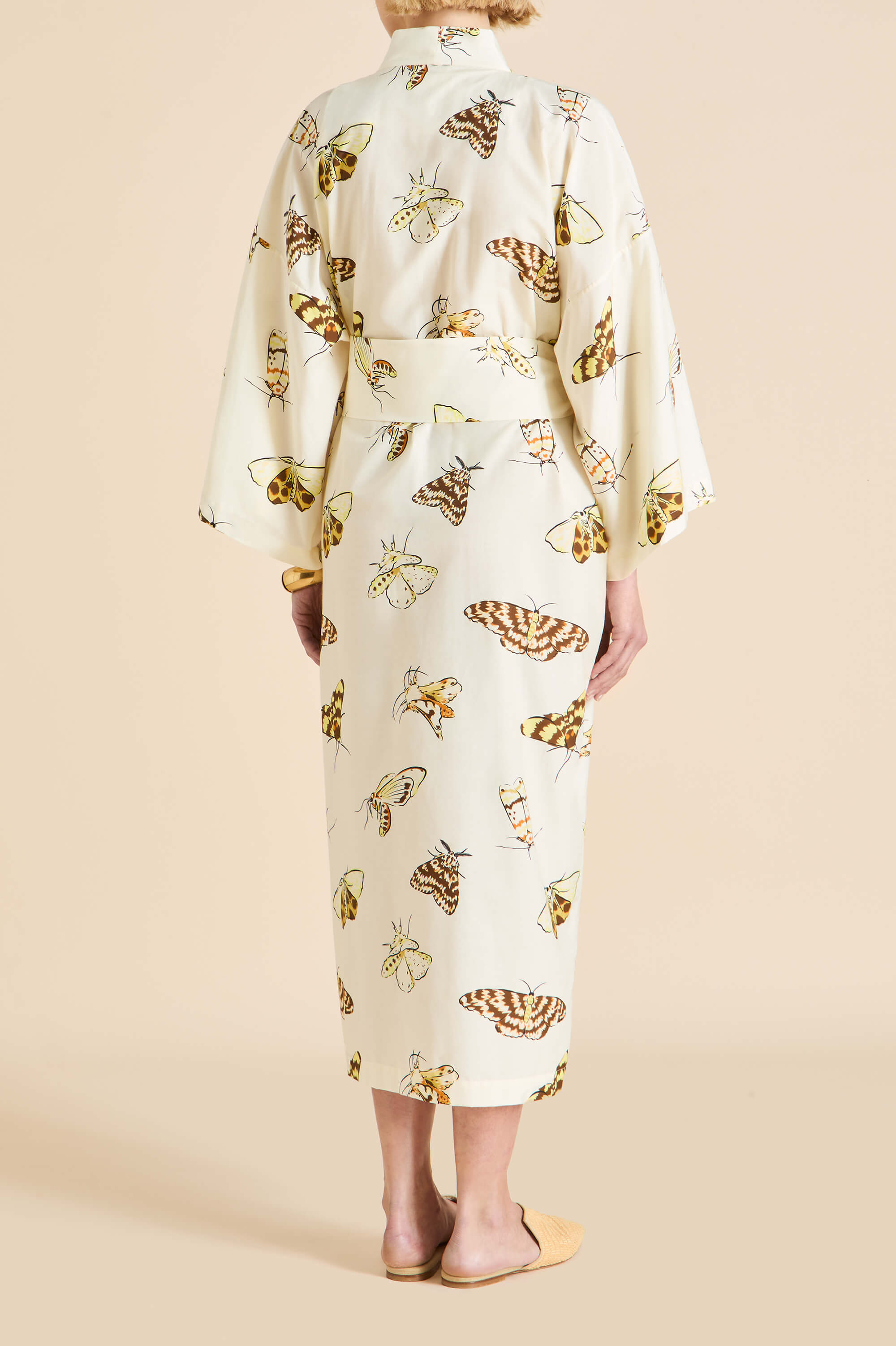 Amaya Opaline Cream Moth Robe in Cotton-Silk