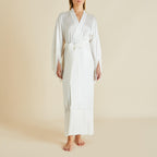 Amina Ivory Fringed Robe in Silk Satin