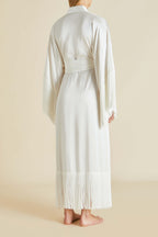 Amina Ivory Fringed Robe in Silk Satin