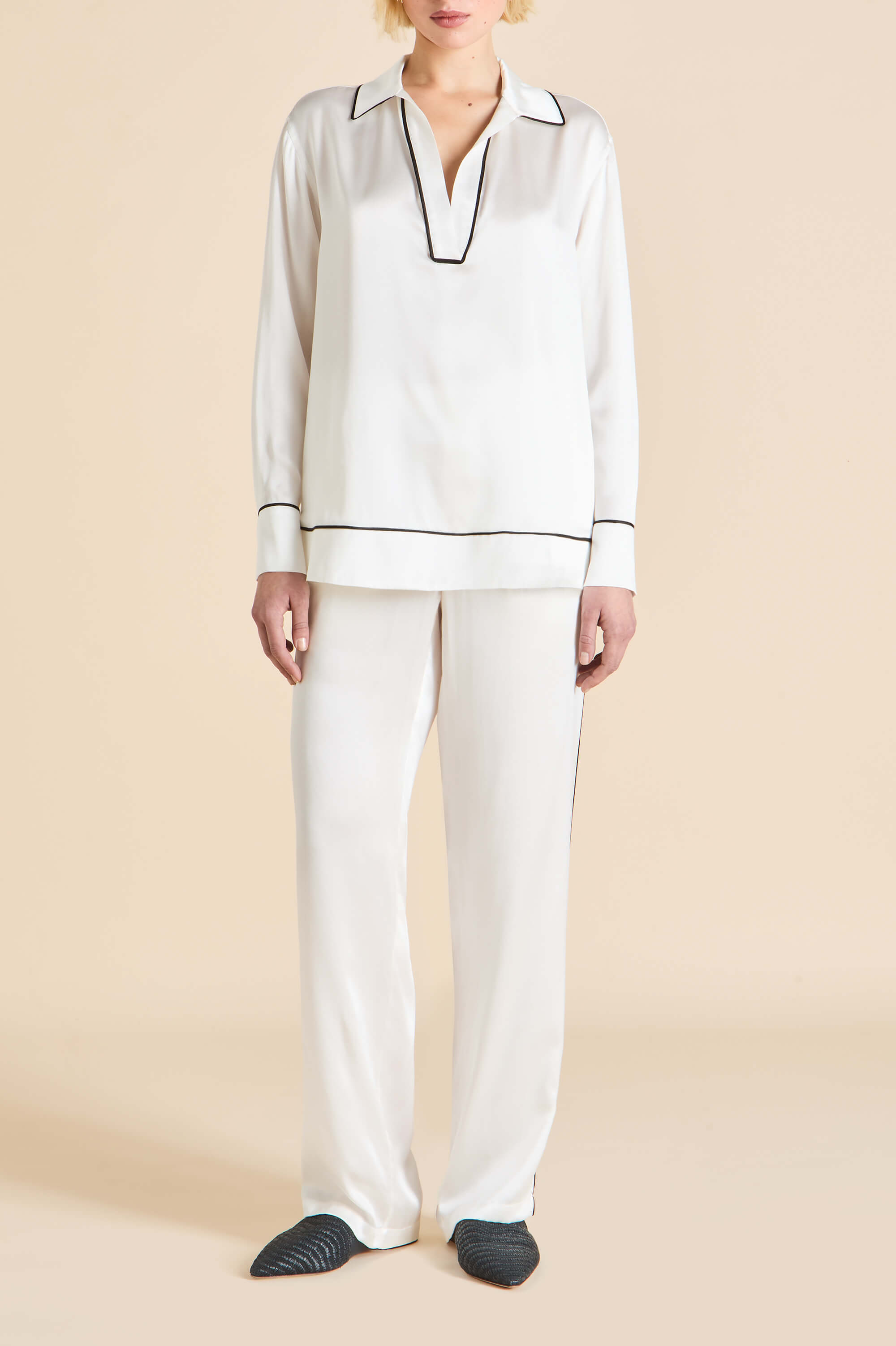 Anita Ivory Pajamas in Silk Satin
