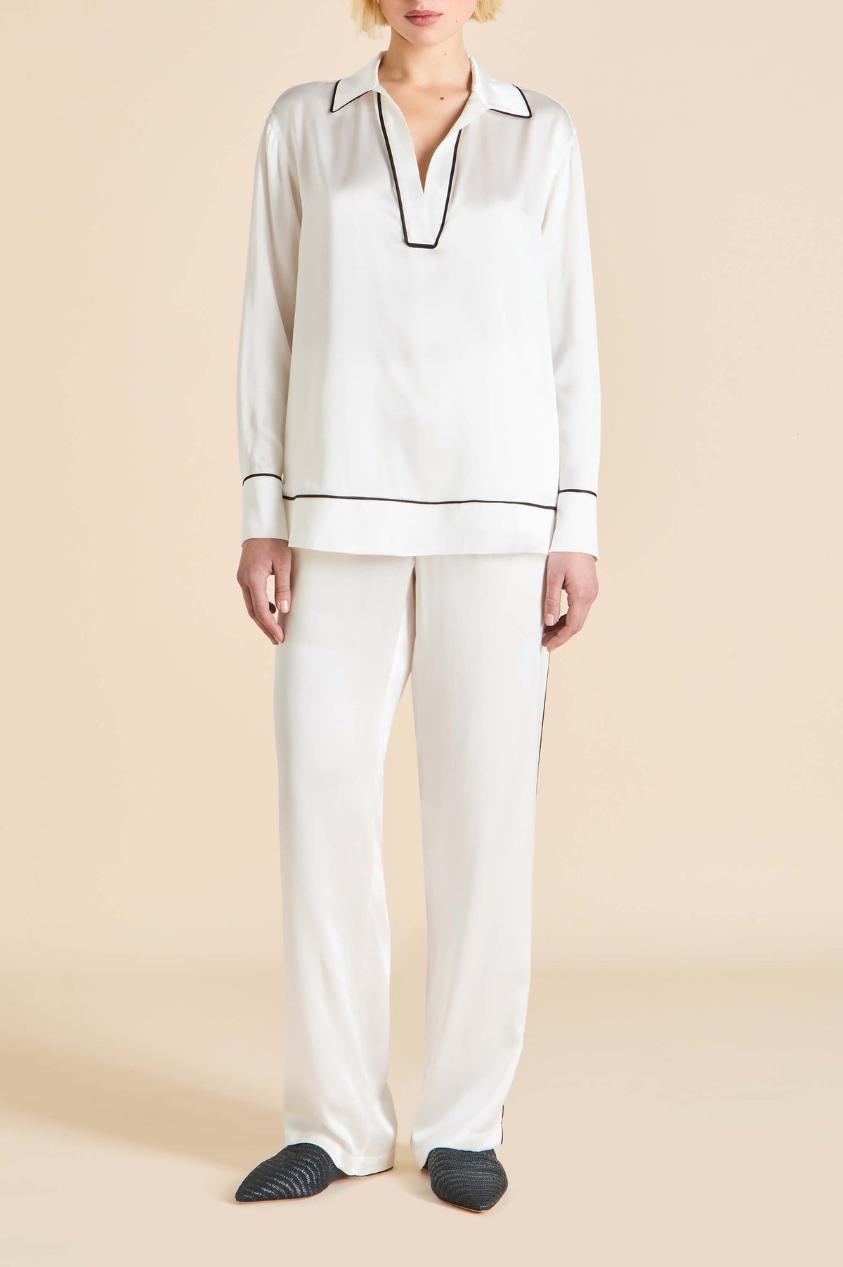 Anita Ivory Pajamas in Silk Satin