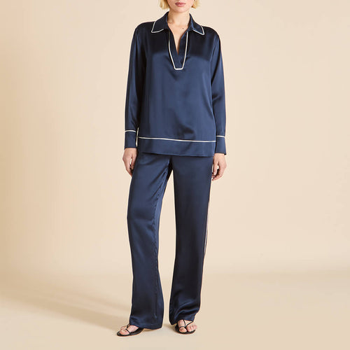Anita Navy Pajamas in Silk Satin