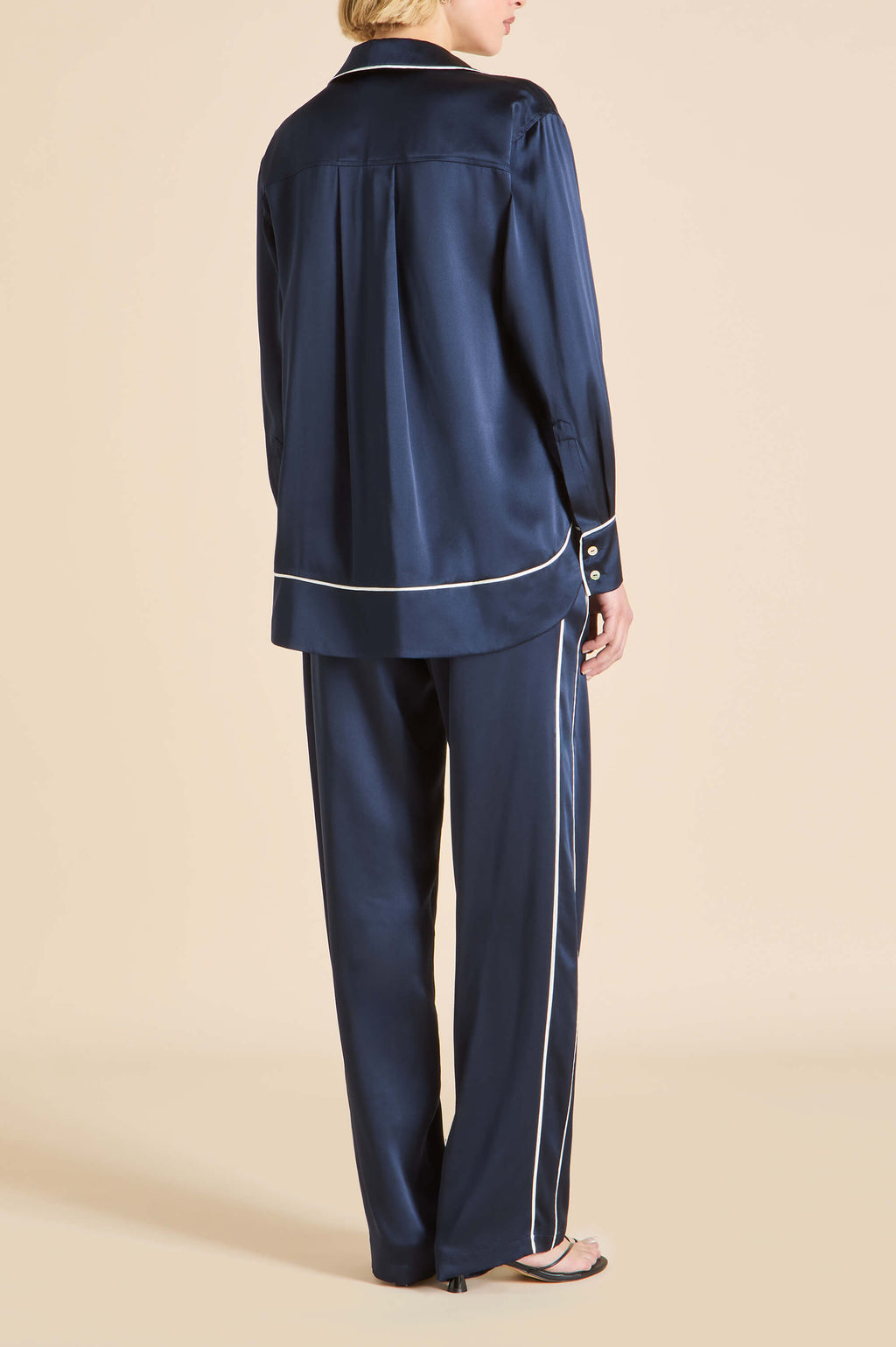 Anita Navy Pajamas in Silk Satin