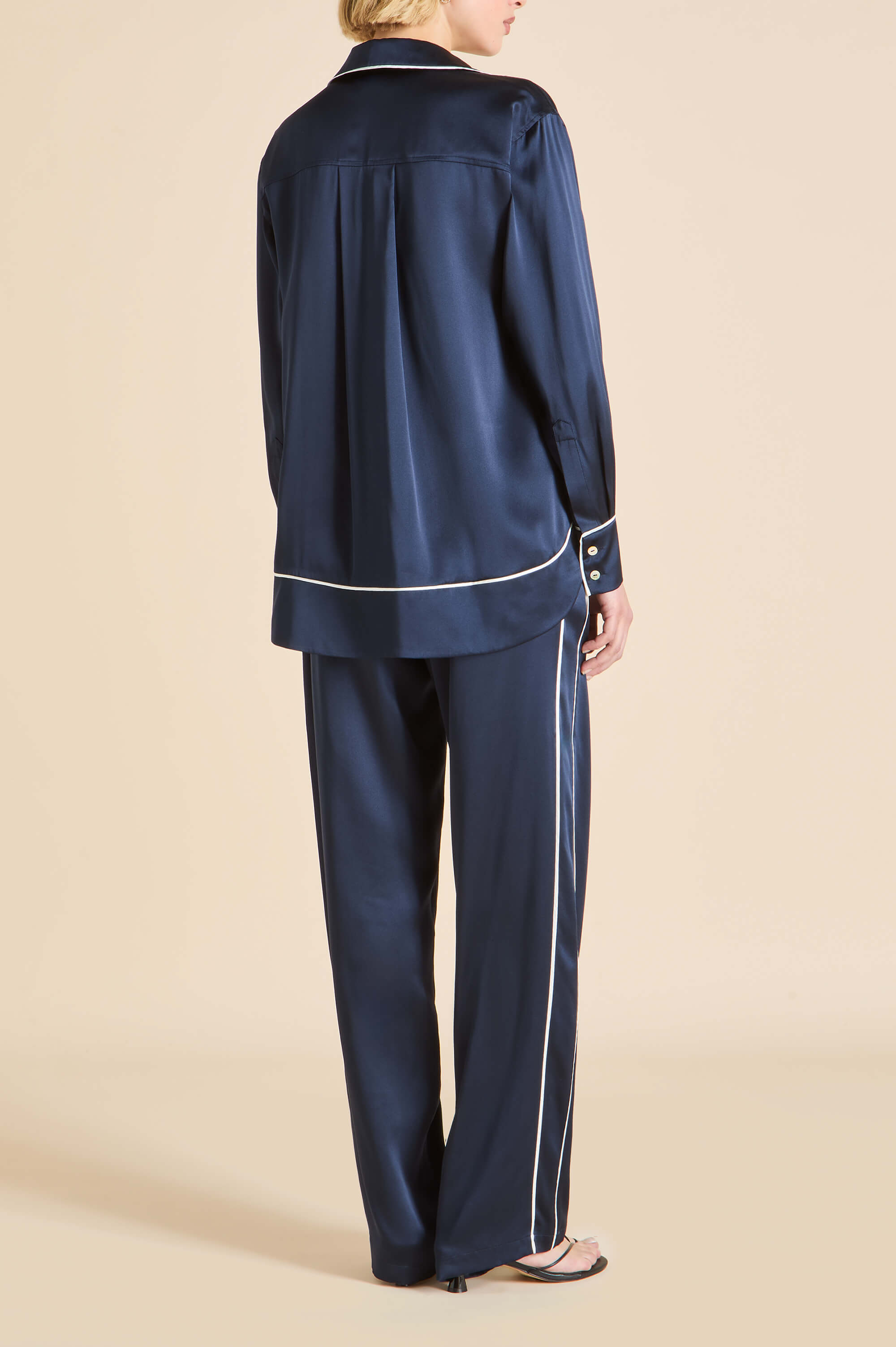 Anita Navy Pajamas in Silk Satin