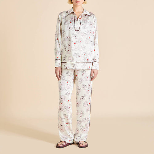 Anita Rosalia Ivory Floral Pajamas in Silk Satin