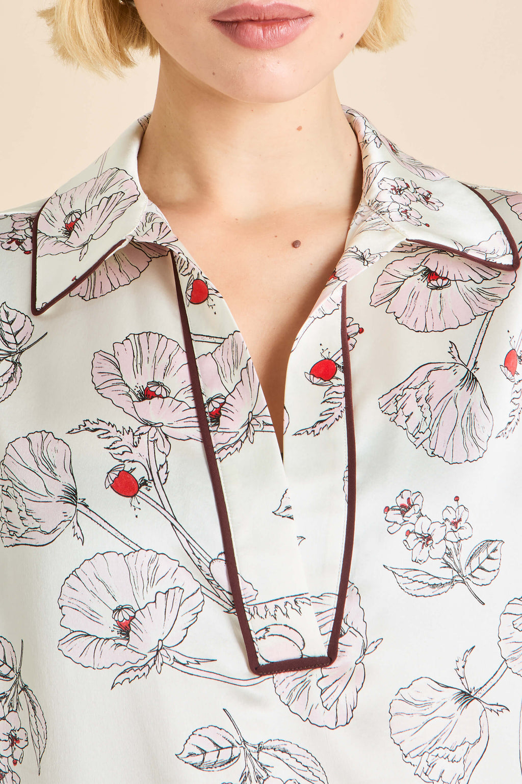 Anita Rosalia Ivory Floral Pajamas in Silk Satin