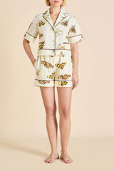 Arletty Opaline Cream Moth Pajamas in Cotton-Silk