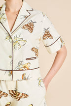 Arletty Opaline Cream Moth Pajamas in Cotton-Silk