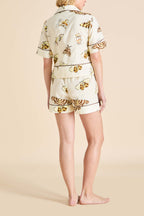 Arletty Opaline Cream Moth Pajamas in Cotton-Silk