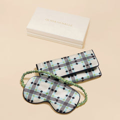 Audrey Cini Green Geometric Eye Mask in Silk Satin