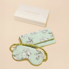 Audrey Delfina Green Floral Eye Mask in Silk Crêpe de Chine