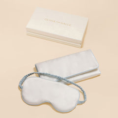 Audrey Ivory Powder Blue Eye Mask in Silk Satin