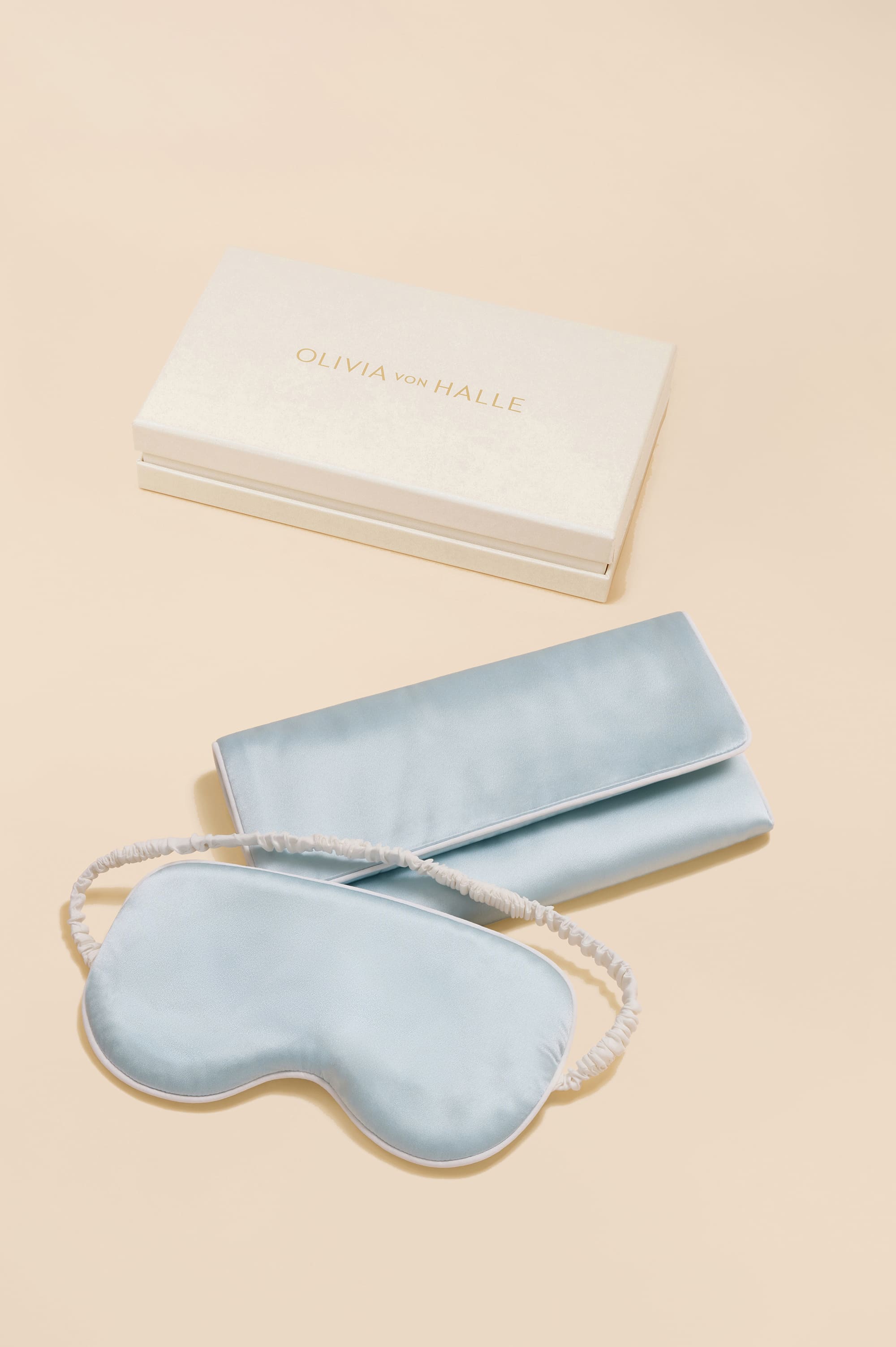 Audrey Powder Blue Ivory Eye Mask in Silk Satin