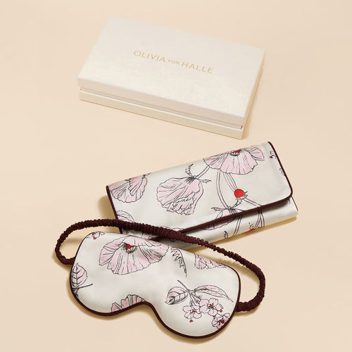 Audrey Rosalia Ivory Floral Eye Mask in Silk Satin
