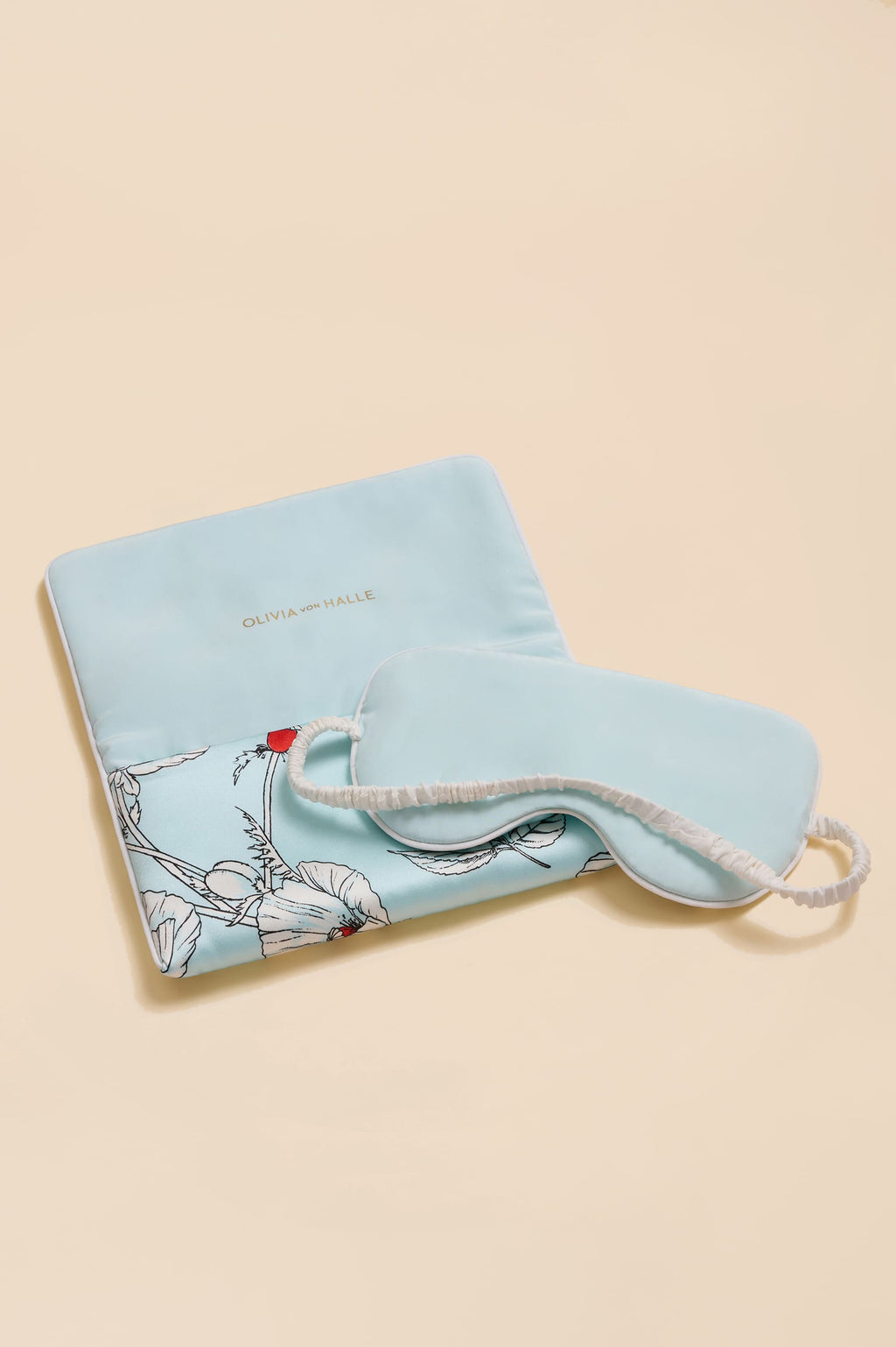 Audrey Serafina Blue Floral Eye Mask in Silk Satin