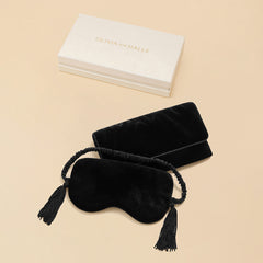 Audrey Valentina Black Fringe Eye Mask in Silk Velvet