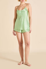 Bella Bernini Green Polka Dot Camisole Set in Silk Satin