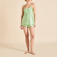 Bella Bernini Green Polka Dot Camisole Set in Silk Satin