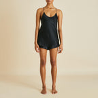 Bella Jet Black Camisole Set in Silk Satin