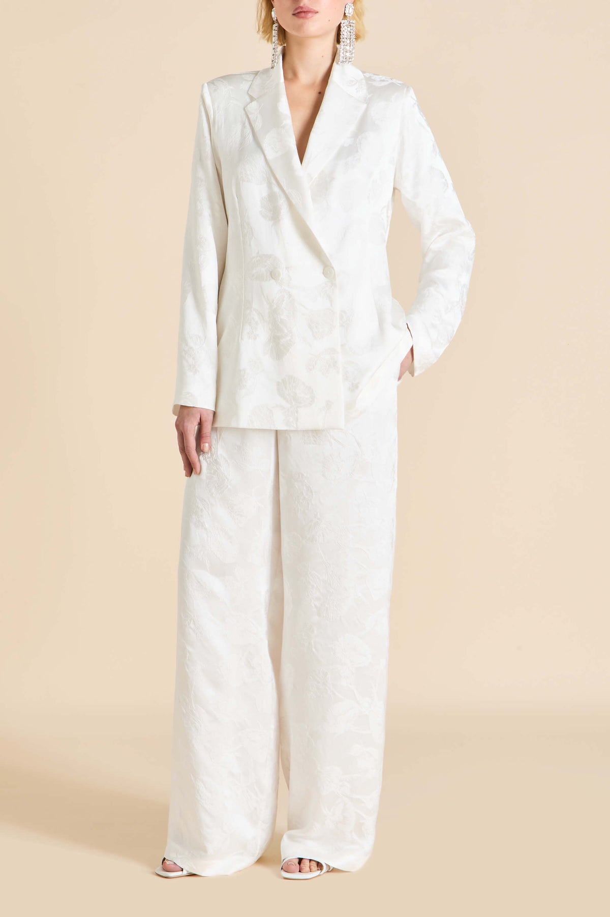 Bianca Liliana Ivory Floral Pajamas in Silk Jacquard