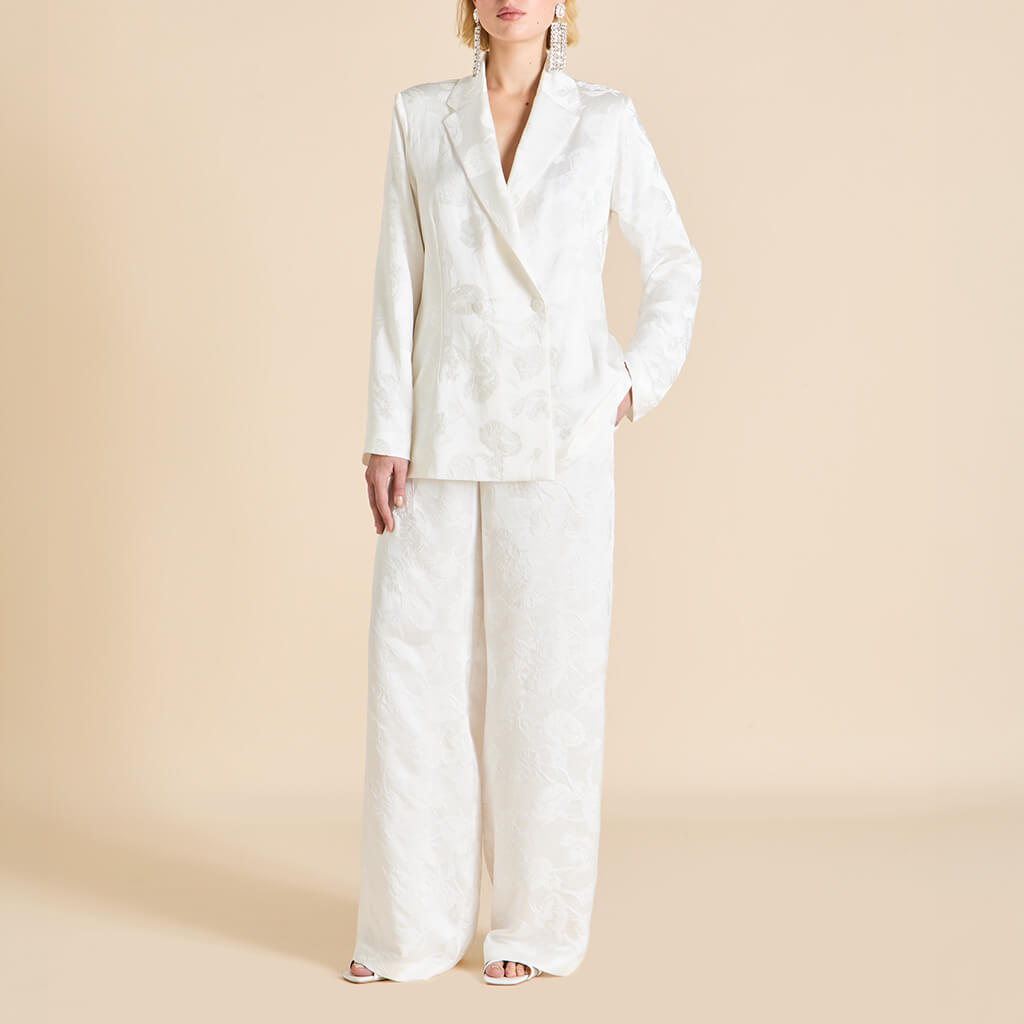 Bianca Liliana Ivory Floral Pajamas in Silk Jacquard