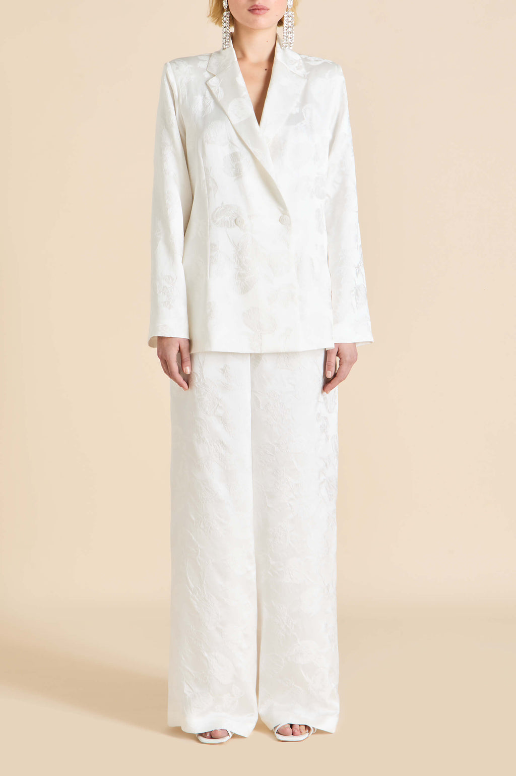 Bianca Liliana Ivory Floral Pajamas in Silk Jacquard