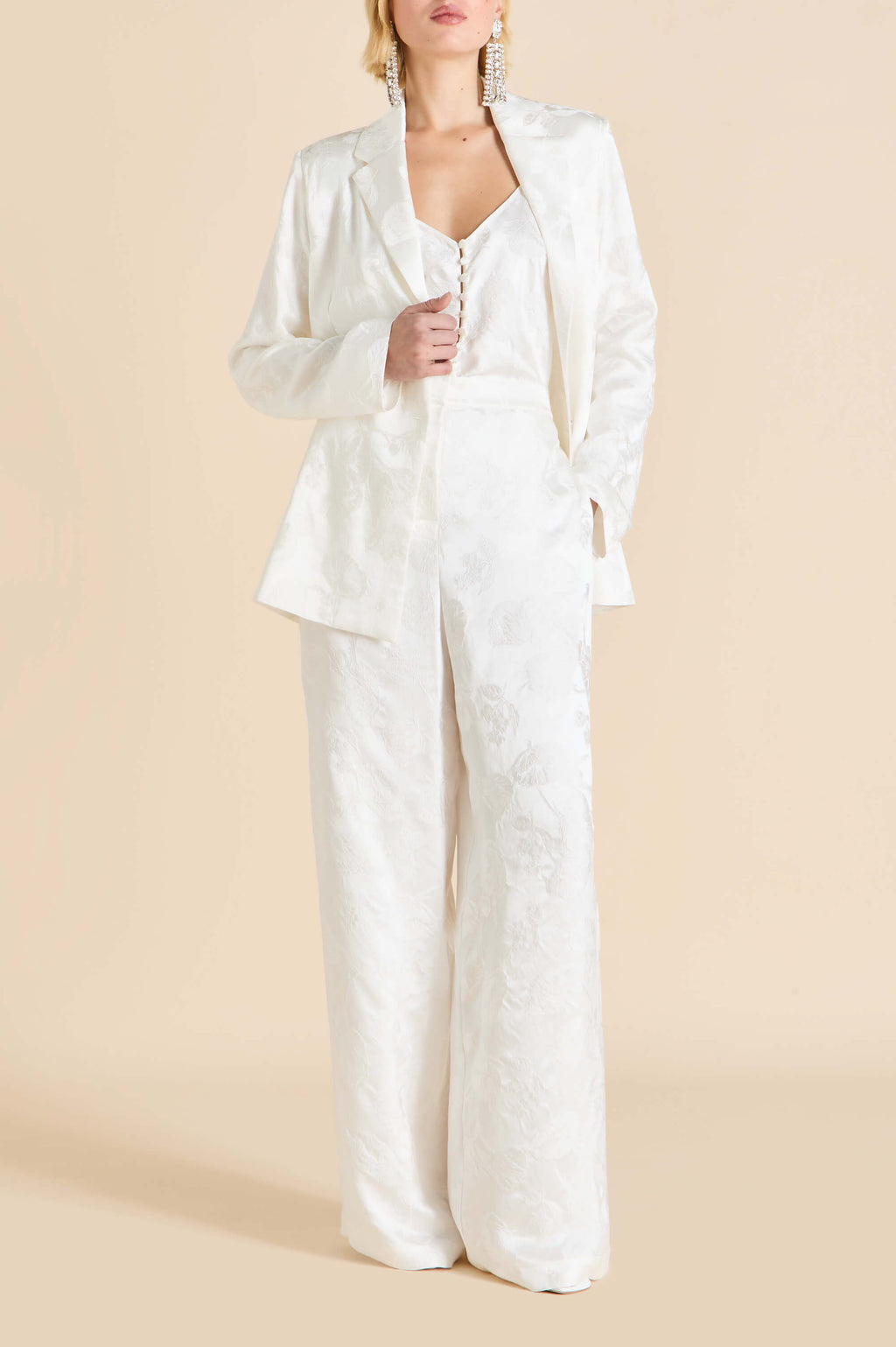 Bianca Liliana Ivory Floral Pajamas in Silk Jacquard