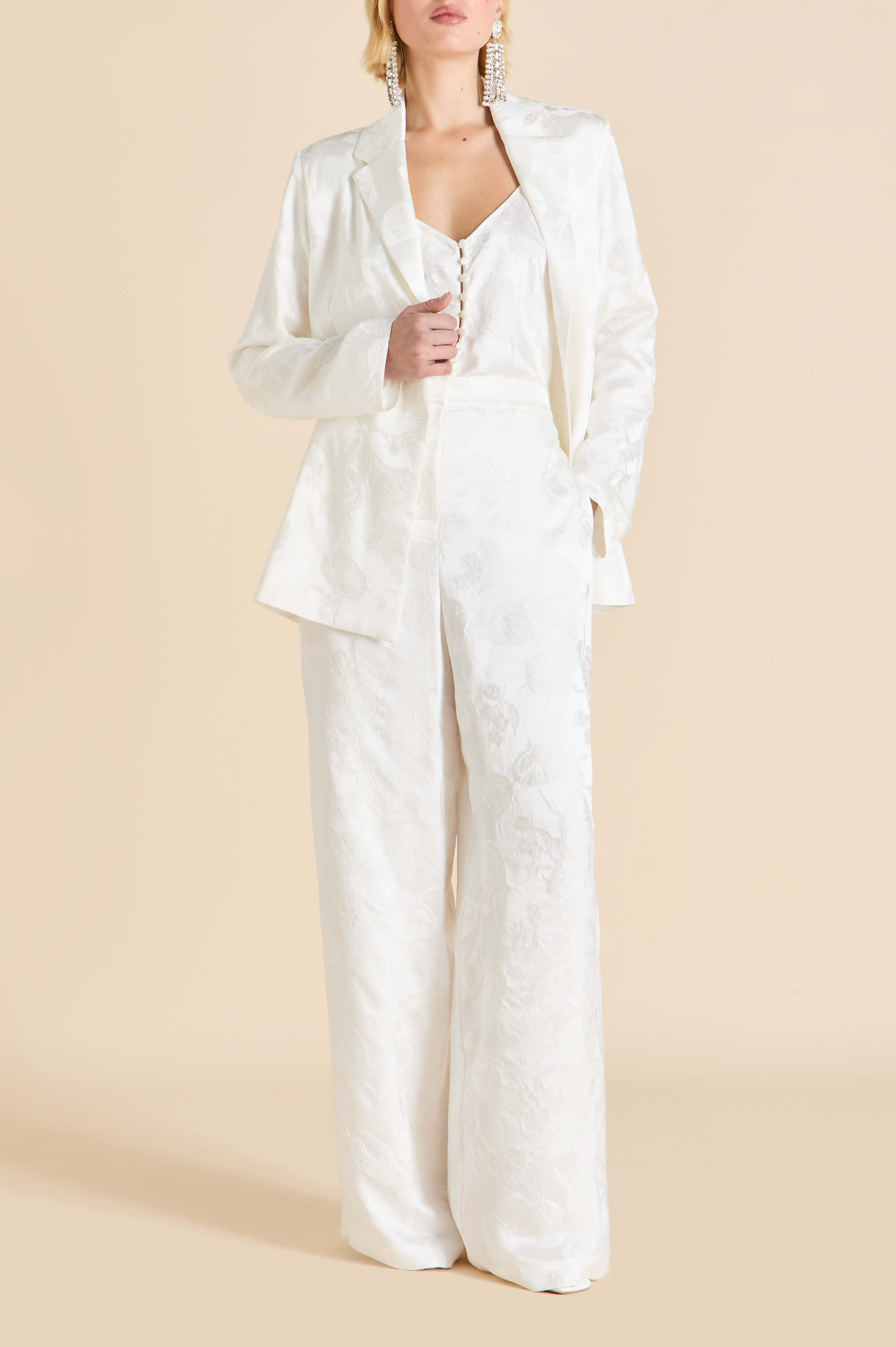 Bianca Liliana Ivory Floral Pajamas in Silk Jacquard