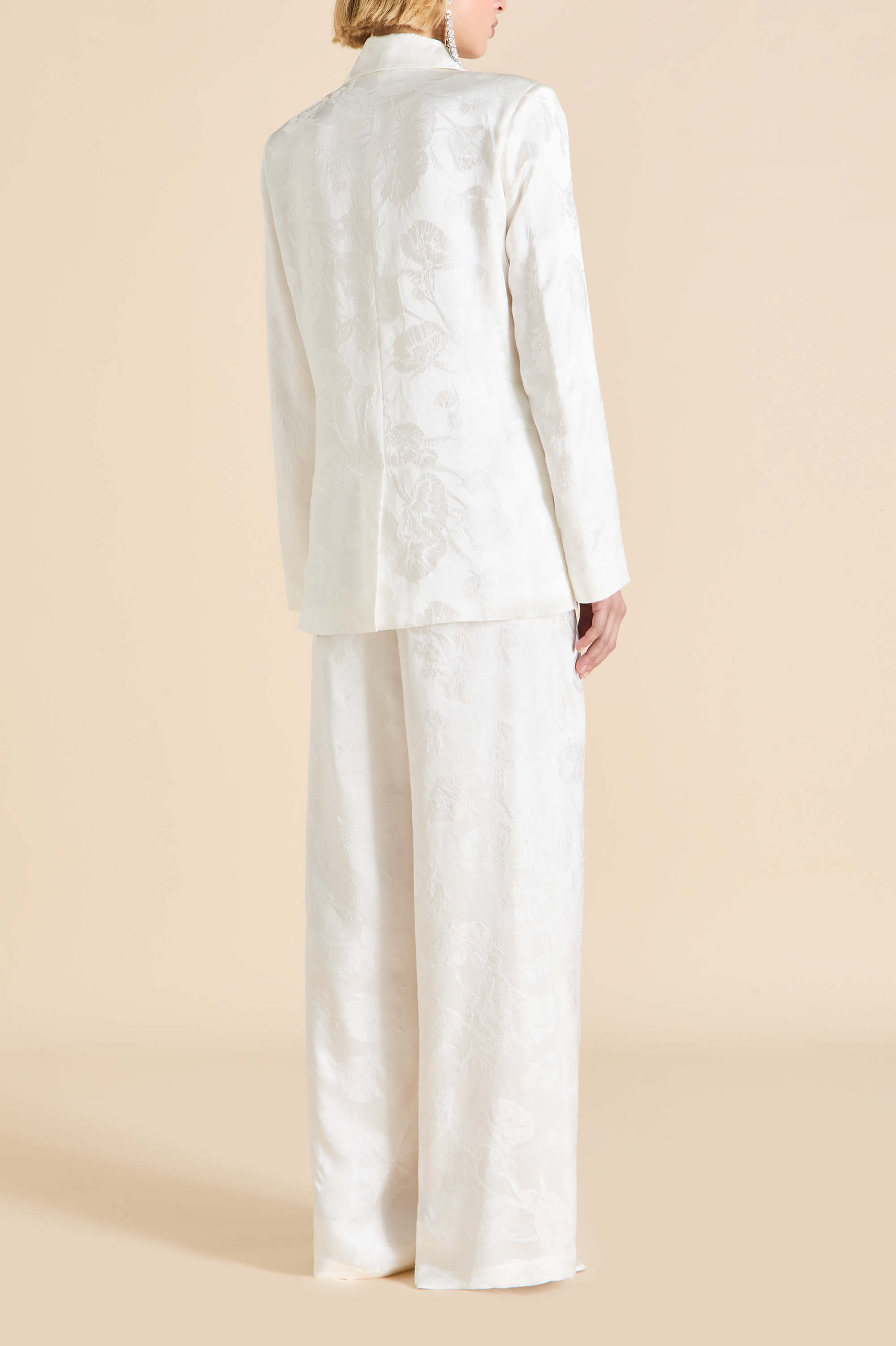 Bianca Liliana Ivory Floral Pajamas in Silk Jacquard